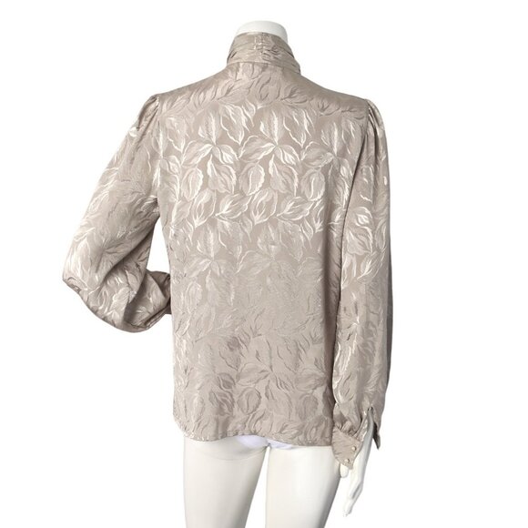 Vintage Susan Van Heusen Silky Jacquard Blouse High Neck Ruffled Arm Silky 80s - Picture 5 of 13